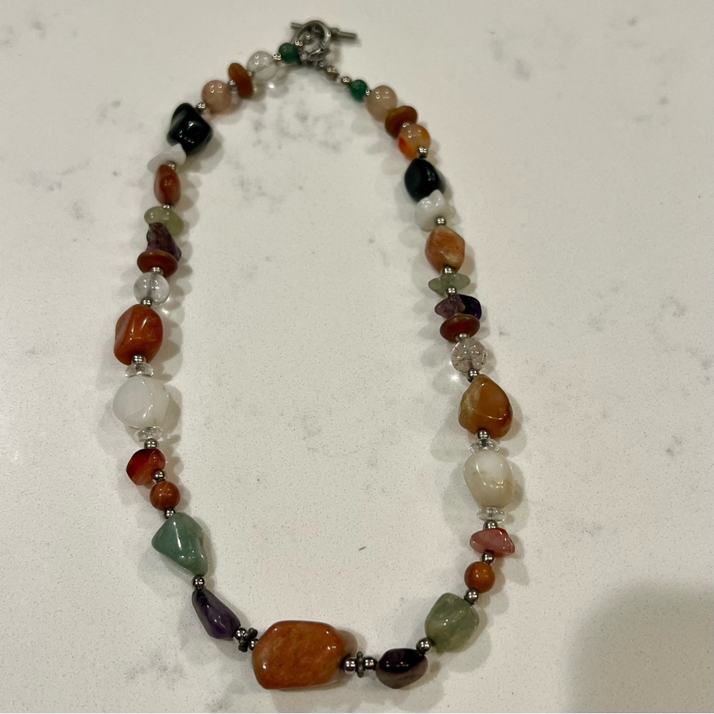 Vintage multicolored beggars bead semi Precious stone choker style necklace